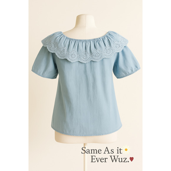 Cato M Eyelet Ruffle Top Peasant Blouse Boho Cottagecore Timeless Southern Style - Picture 2 of 7